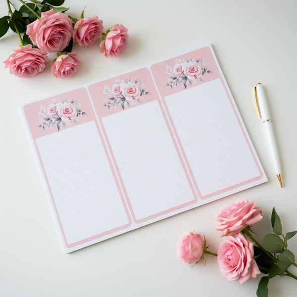 Pink Rose Triple Notepad Set